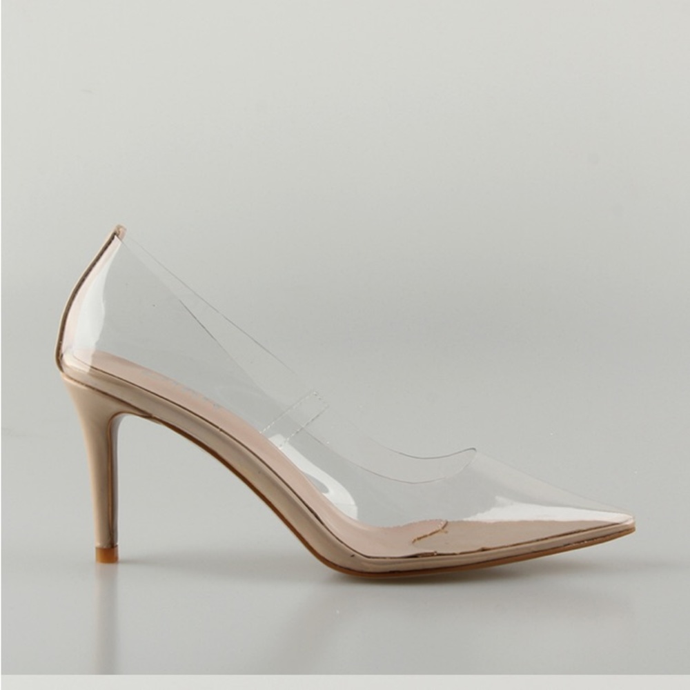 Pointed Toe Clear Nude Pumps Slip On Transparent